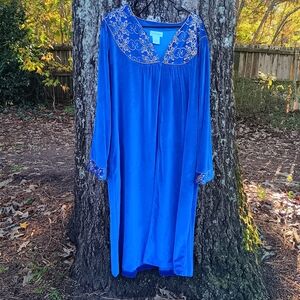 THE PARAGON Royal Blue Velour House Coat Robe with Gold Stitching 2X